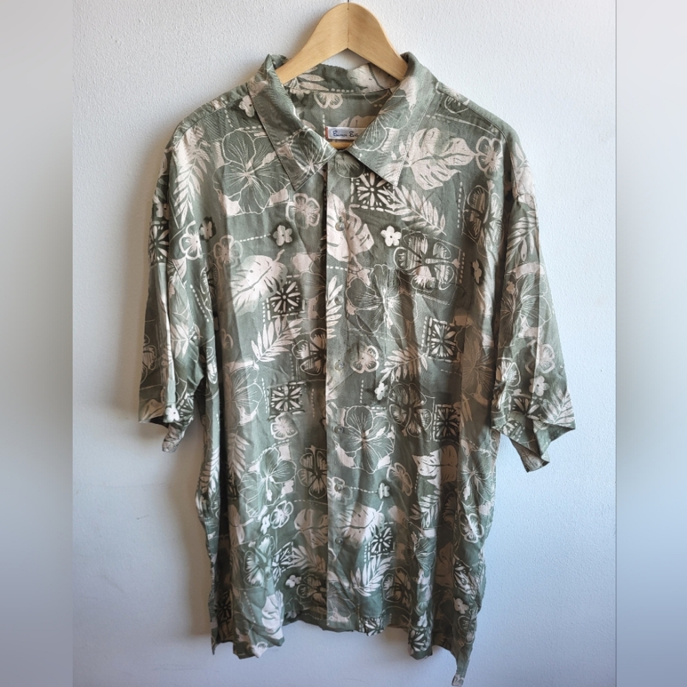 Vintage 100% Silk BUTTON UP Hawaiian SHIRT -XL-Burma Bibas